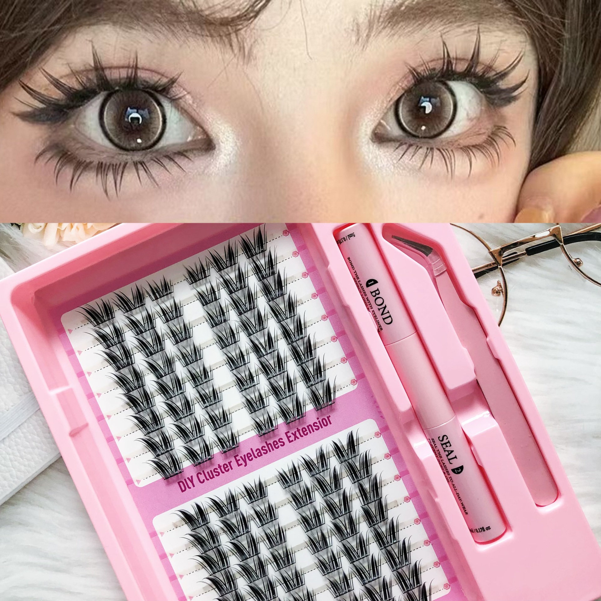 Pegamento de pestañas falsas transfronterizas conjunto de pestañas princesa de gran capacidad fresca atmósfera de oro natural dulce caricatura