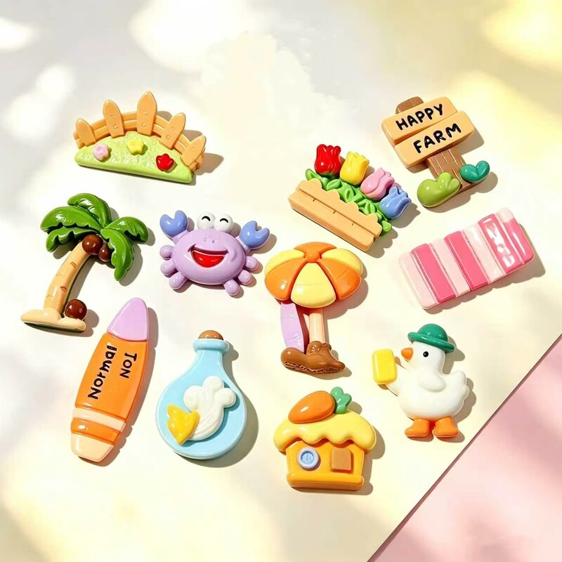 Cartoon summer surfboard, coconut tree, crab resin accessories for DIY phone cases, keychains, and shoe decorations