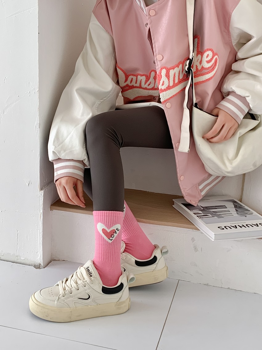 80g Weight Neutral Feel Of Sensation Socks Classification Socks Lingerie Type Cotton Fabric Type Stretchy Elasticity A Pair Quantity Daily, Street Occasion Comfort Function Letter, Heart Shape Pattern All Seasons Season Women's Gender Simple Style Style Women's Simple Style Letter Heart Shape Cotton Crew Socks A Pair 7