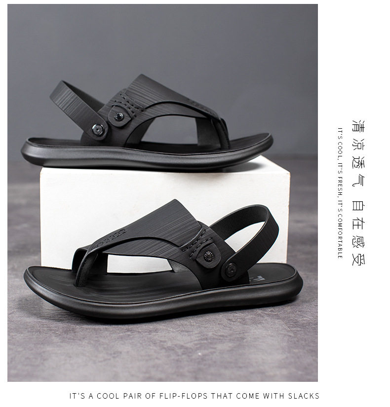 Dép sandal nam quai ngang mềm mại, hở ngón, đế bệt 1,5 cm, đi biển và dạo phố — 55216 màu đen chi tiết 14