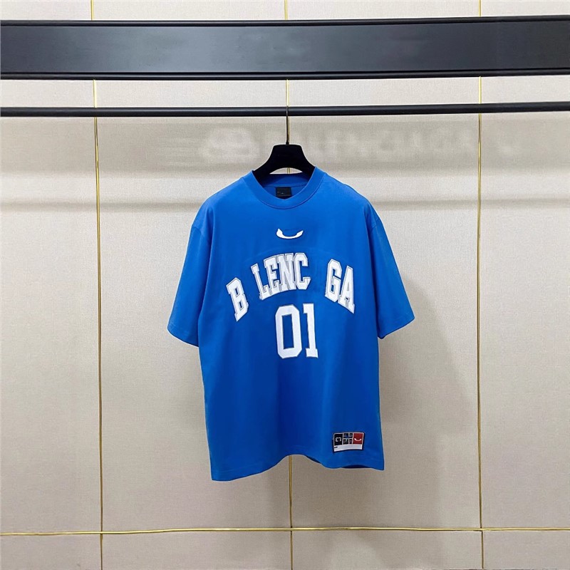 外贸高版本巴黎B家2025春夏新款篮球球服字母电脑绣花印花短袖T恤