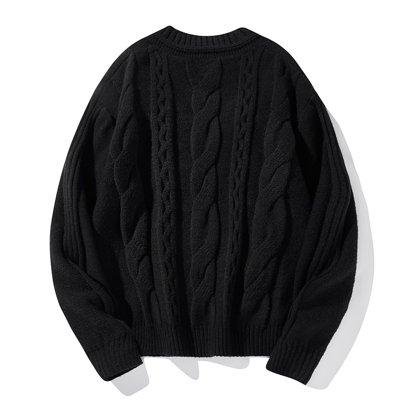 Men's Cable-Knit Round Neck Sweater – Trendy Loose Fit, Soft & Breathable For Autumn & Winter_voghion.com