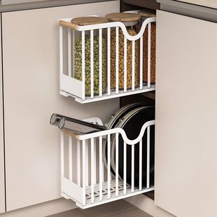 Pull-Out Spice Storage Rack, Extremely Narrow Cabinet, Deepened Cabinet Pull Basket, Built-In Kitchen Drawer-Type Sandwich Storage Rack