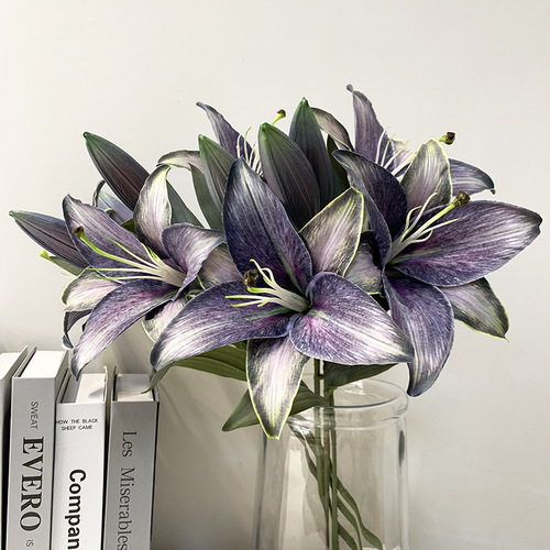 Two-head Lily 3D Printed Single Flower and Bud Simulation Lily Artificial Flower European Retro Wedding Home Photography Floral Arrangement