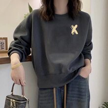 欧洲站春秋季新款卡通印花圆领卫衣女打底衫宽松遮肚子上衣