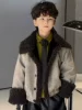 25812 lapel plus velvet gray leather jacket