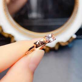 跨境亚马逊爆款天然摩根石戒指s925耳戒指小众高级感首饰5*7mm耳