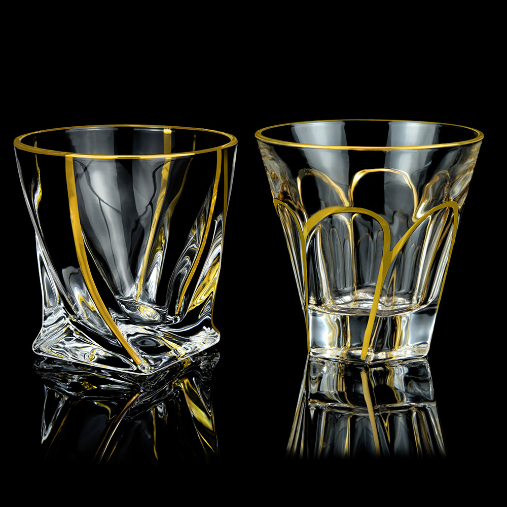 不規(guī)則扭腰杯套裝波西米亞描金酒瓶酒樽套裝白蘭地伏特加酒具套裝