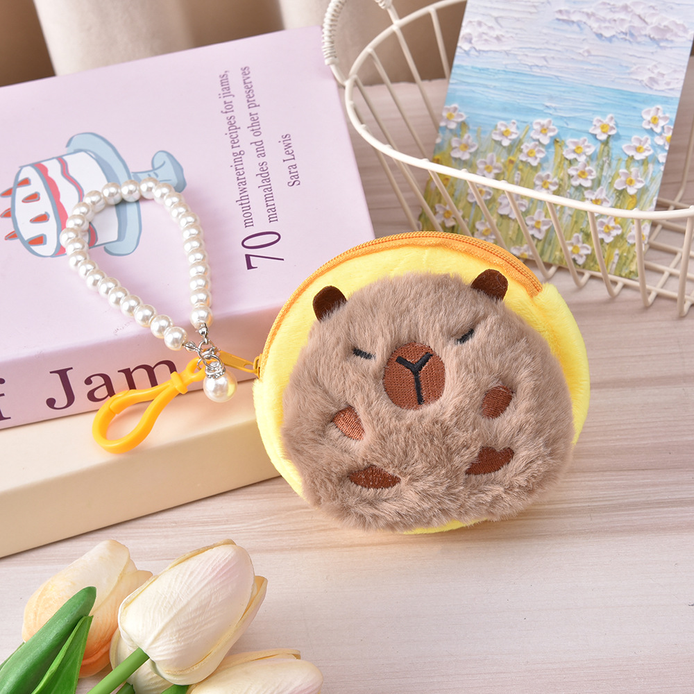 Bolso de cambio, bolso de peluche moderno, bolso de perla portátil compacto, bolso de almacenamiento de chicas, dibujos animados lindos