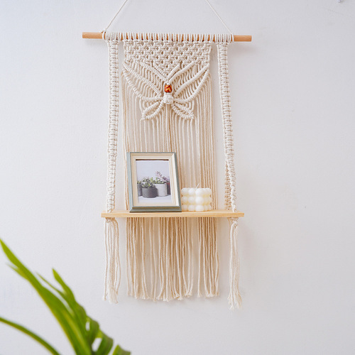 Cross-border best-selling handmade woven tapestry cotton rope wall hanging Bohemian storage rack hotel homestay children's room decoration