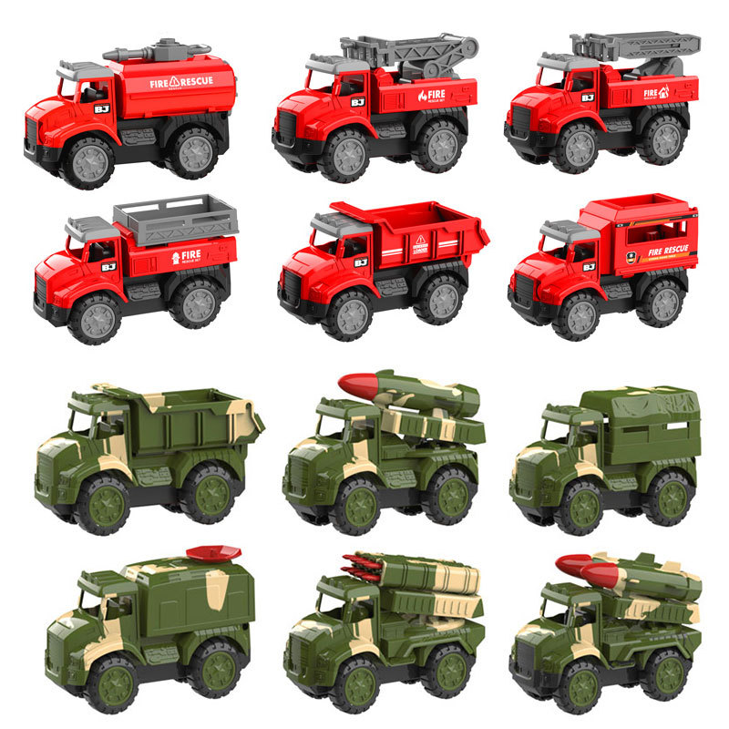 Gift Box Children's Simulation Alloy Engineering Vehicle Toy Inertia Military Vehicle suit Fire Fighting Vehicle Ladder Vehicle Model
