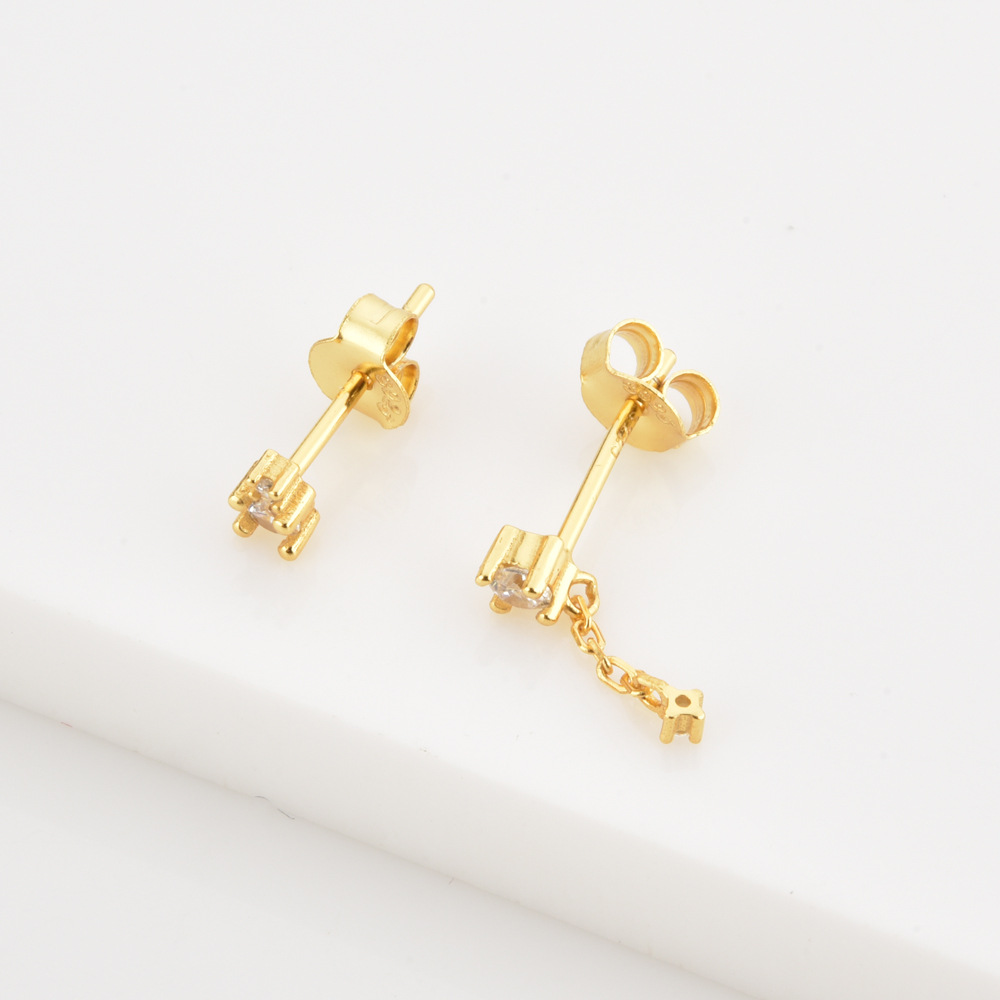 18K Gold Plated Plating Material Zircon Inlay Material 1 Pair 18K Gold Plated 925 Sterling Silver Zircon Geometric Drop Earrings