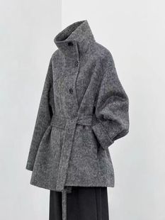 2024 New Hepburn style double-sided wool coat for women Korean style preppy style slimming woolen coat stand collar