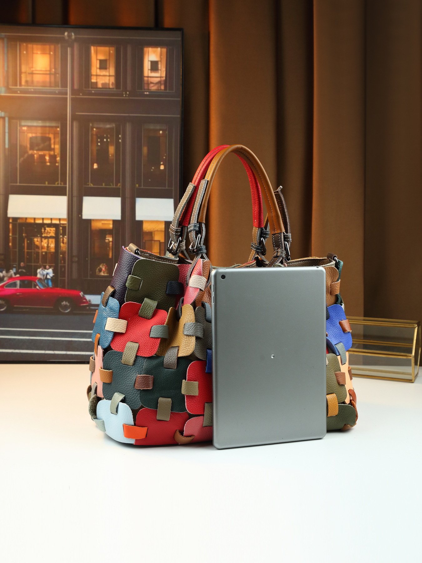 Woven Leather Patchwork Women's Handbag Large Shoulder Crossbody Bag_voghion.com
