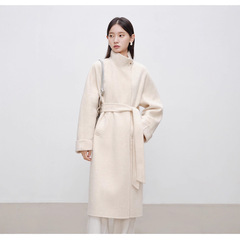 时尚小个子白色立领休闲双面羊毛呢大衣冬2025新款感毛呢外套女装