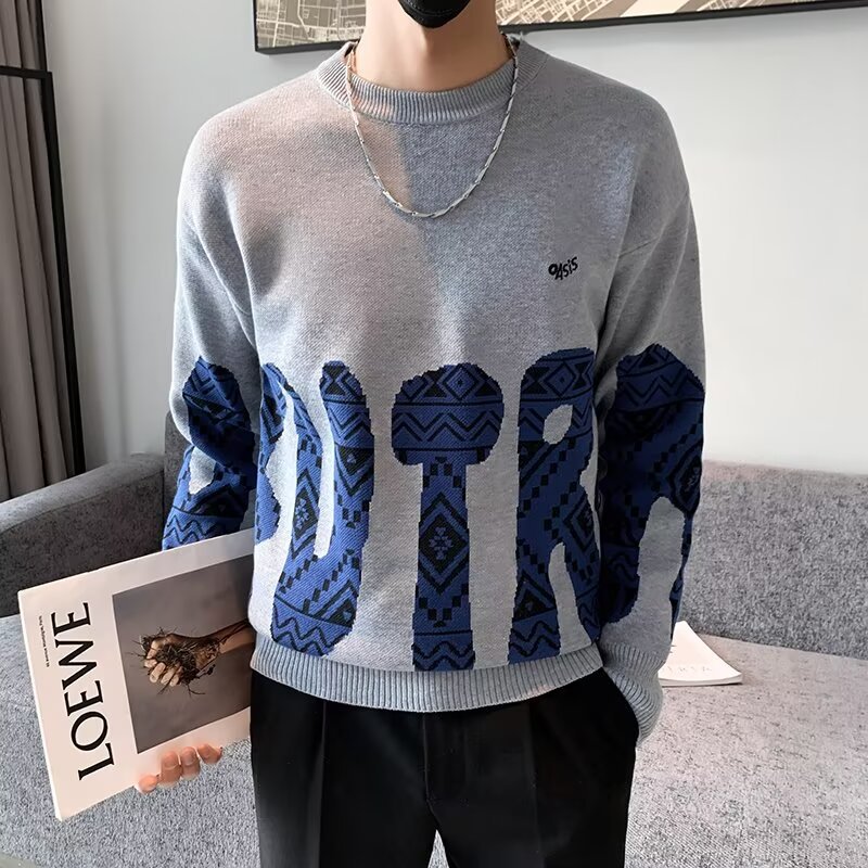 Demi-season trend knitted fashionable sweater with a round collar