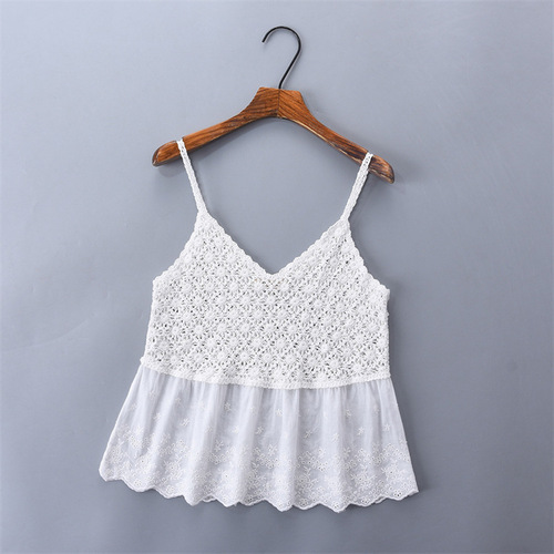 Camisole embroidered hollow knitted short inner wear women's sleeveless top new camisole versatile