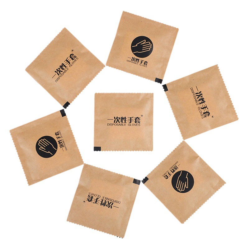 Одноразовые перчатки в индивидуальной упаковке с логотипом на заказ, пищевой класс, утолщенные, коммерческая пластиковая пленка, крафт-бумага