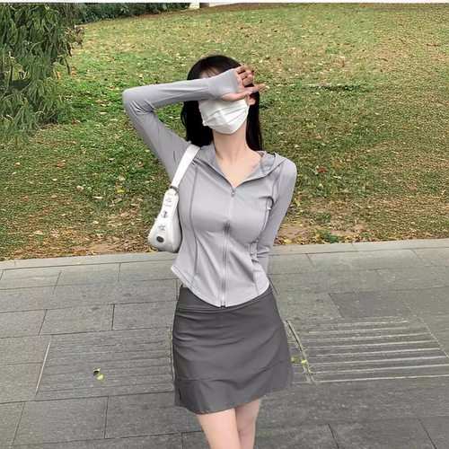 Pure Lust Wind Ice Silk Waist Slim Fit Sunshade Breathable Anti-UV UPF50+ Hooded Sunscreen Women's Short Jacket