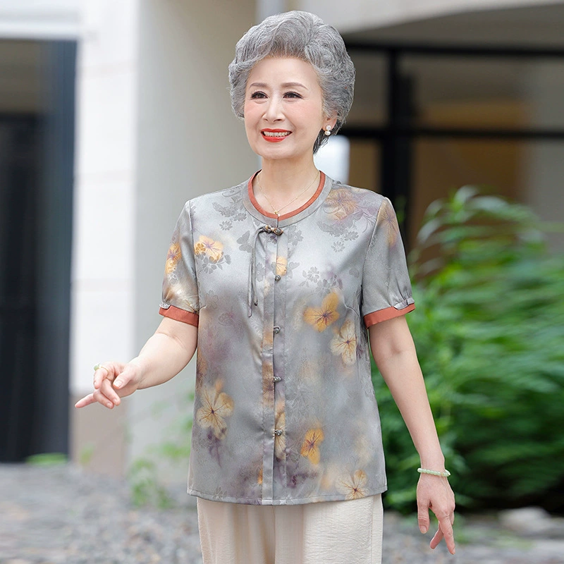 Летняя рубашка бабушки, топ в китайском стиле с короткими рукавами, костюм Тан для пожилой мамы, новая рубашка в китайском стиле, широкий женский кардиган для женщин.