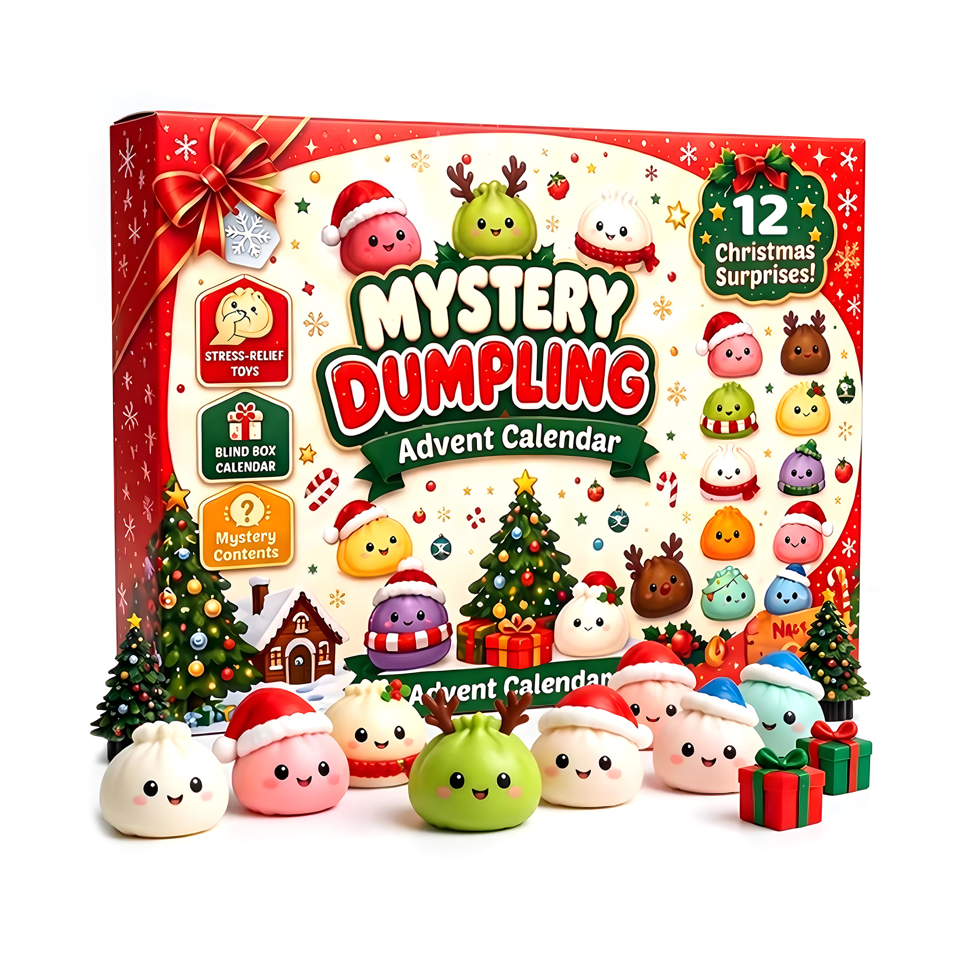 Cross-border Christmas Mystery Dumpling 24-Day Countdown Calendar Blind Box Squishy Stress Relief Toy Simulated Small Buns In Stock