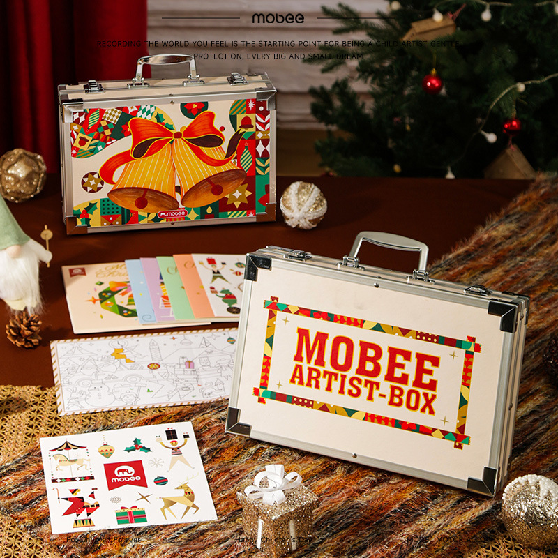 Mobee Mobee2024 Navidad exclusiva caja de regalo de arte infantil lápiz de acuarela pincel herramientas para estudiantes de primaria