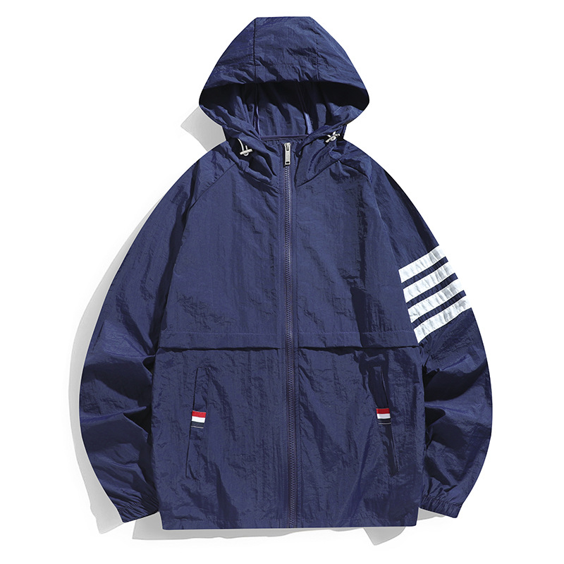 Cross-border wholesale 2024 new four bar fashion hooded quick-drying breathable casual summer thin coat men