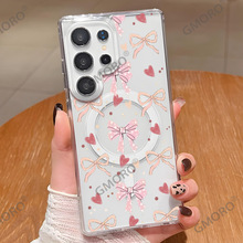 跨境爆款蝴蝶结系列磁吸透明壳GalaxyS22/S23亚克力手机壳小清新