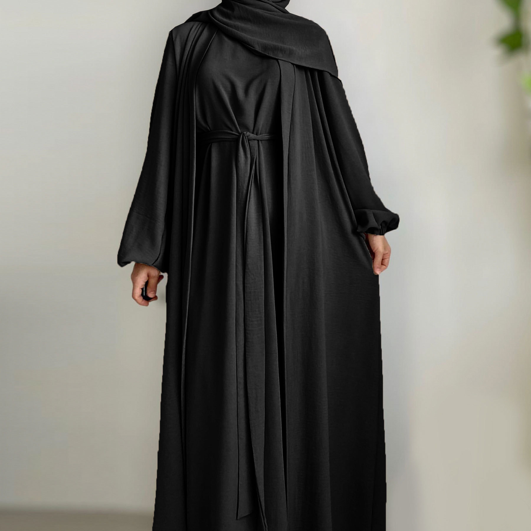 2025 Spring New Arrival Turkey Dubai Solid Color Two-Piece Women's Robe Dress_ecoleips.com