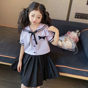 Children's Japanese Style Jk Sailor Suit Kuromi Summer Uniform Primary School Girl Preppy Style Pleated Dress Suit