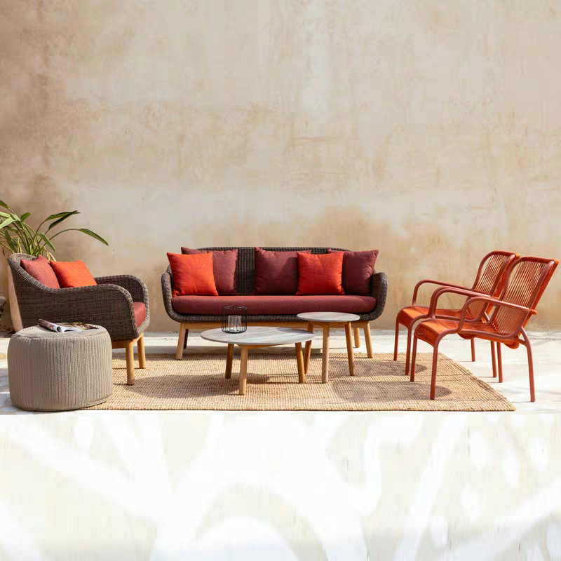 Sofá de exterior para patio, jardín, casa de huéspedes, muebles de ocio, balcón al aire libre, conjunto de sofás de ratán impermeables y resistentes al sol