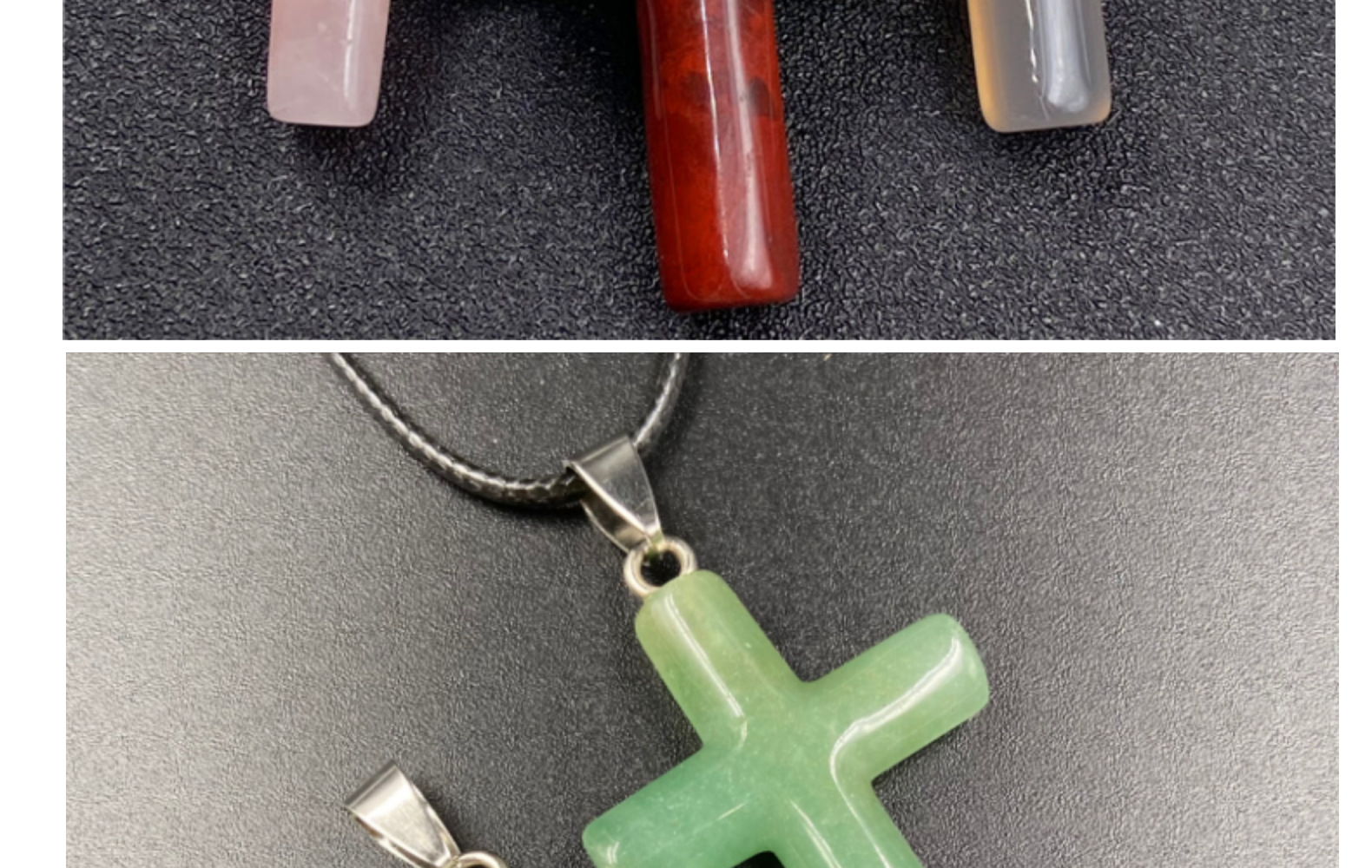 Retro Cross Natural Stone Pink Crystal Handmade Pendant Necklace 1 Piece