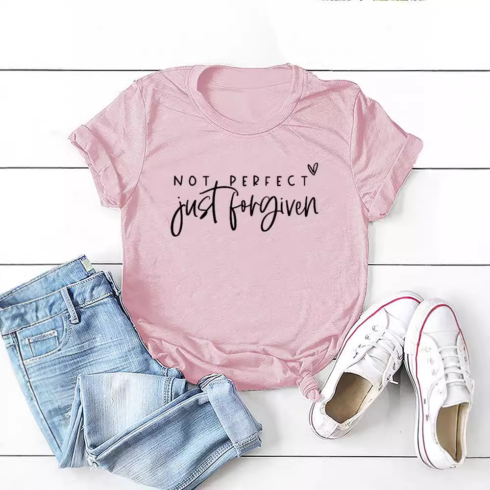 No es perfecto sólo perdonado estación independiente Comercio exterior moda casual carta suelta Camiseta de manga corta Mujer
