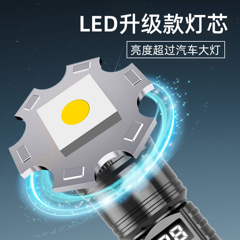 クロスボーダーホワイトレーザーズーム懐中電灯充電式屋外強力照明作業灯多機能LED充電式懐中電灯|undefined