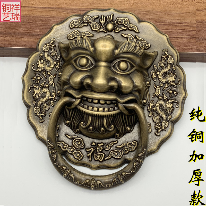 # wooden door animal head handle lion head retro copper handle glass…