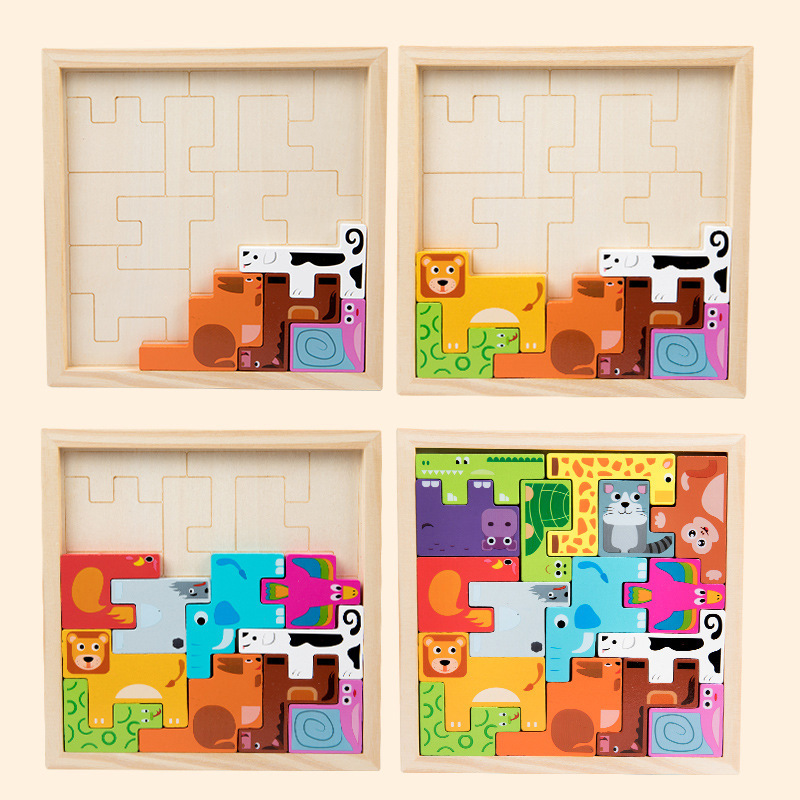 Transfronterizos Tetris puzzle puzzle niños desarrollo de puzzle tridimensional madera juguetes de ensamblaje al por mayor