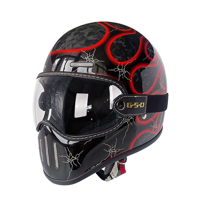 Full Helmet Electric, Motuoche Motosiklet kaskı (dəbilqə) - red-flame-transparent-visor-m55-56