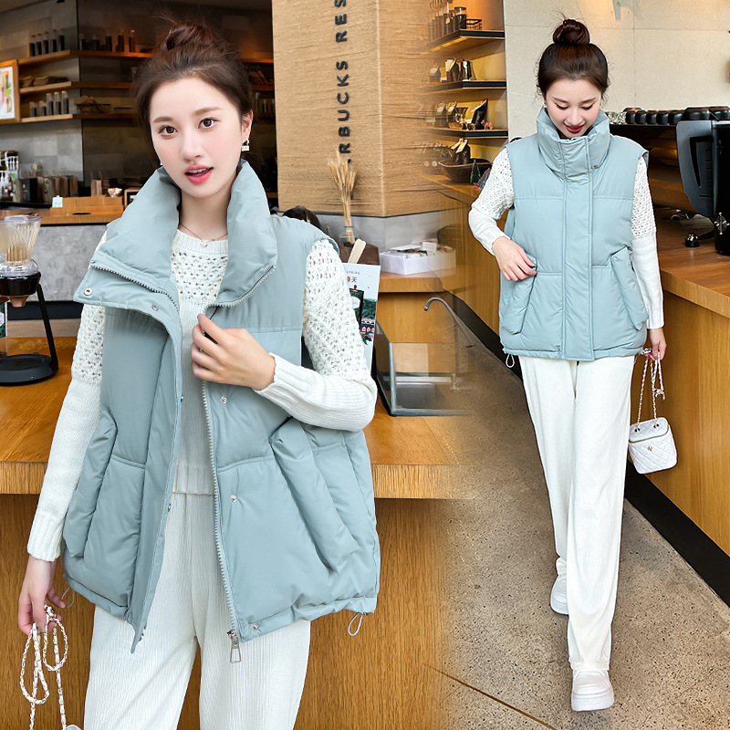 2024 otoño y invierno nuevo chaleco de algodón de plumón corto para mujeres collar grueso chaleco de hombro de camisa casual universal abrazadera image 1