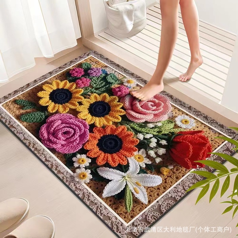 新型3d立体花珪藻泥じゅうたん異形花卉吸水速乾性フロアマット汚れ耐摩耗性フロアマット|undefined