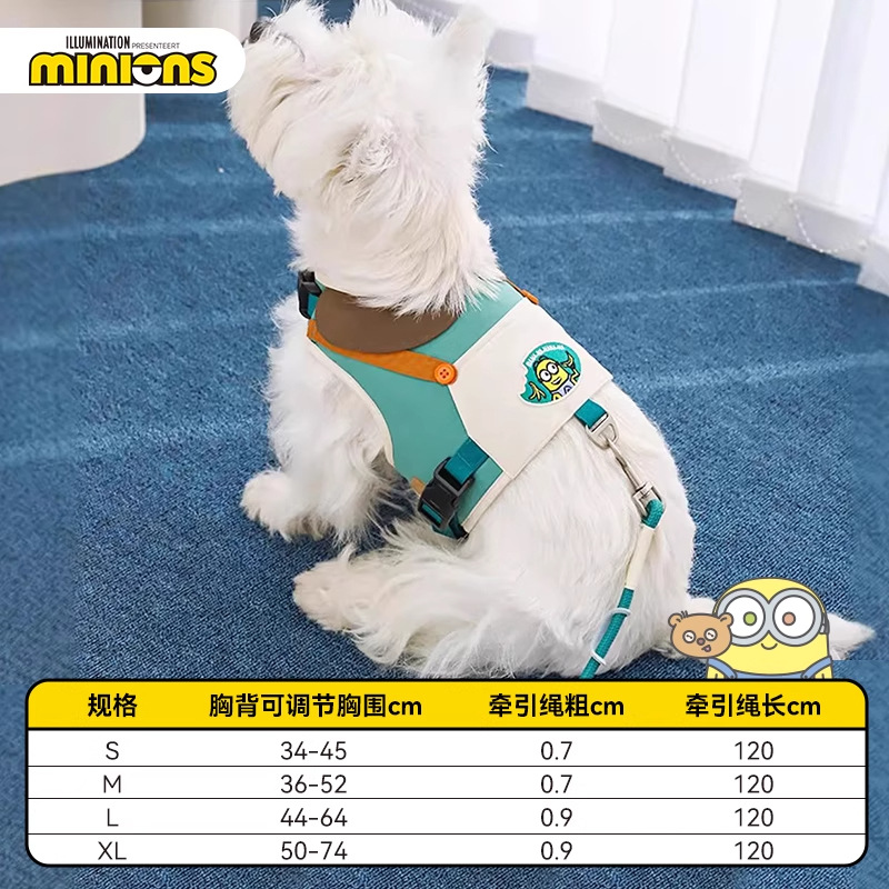 Minions Minions | Conjunto de espalda de pecho de mascota de color de contraste bordado, cadena de perro para pasear, cuerda para perro, correa para perro