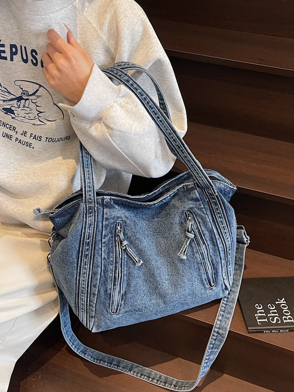 Bolso de gran capacidad de mezclilla retro para mujer 2025 nueva moda simple bolso de mensajero de un solo hombro bolso de viaje casual