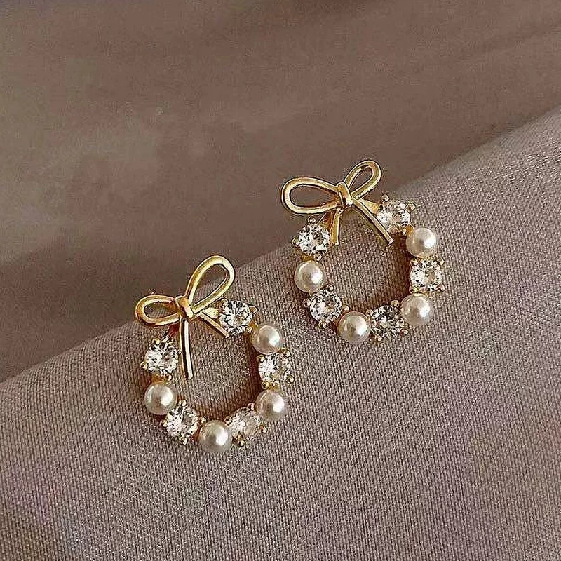 Серебряная игла с бантом, серьги, бусины из жемчуга, образец серебра 925, интернет-знаменитость