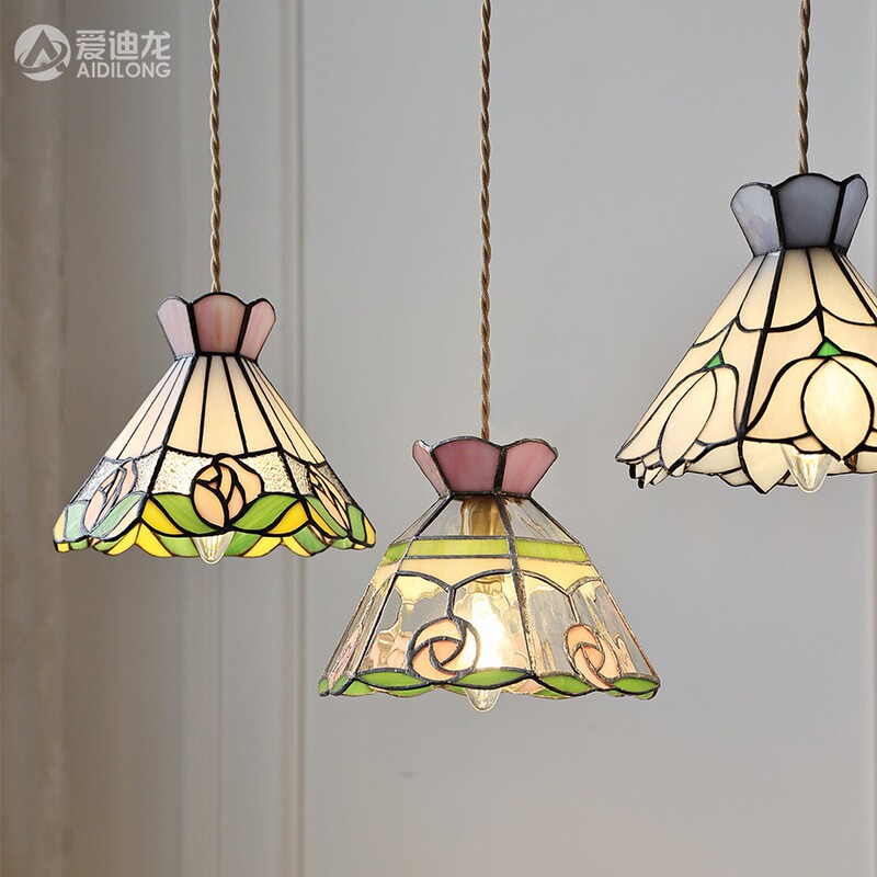 American Japanese Style Vintage Tiffany Glass Handmade Rose Chandelier Restaurant Bedside Balcony Entrance Homestay Internet Celebrity