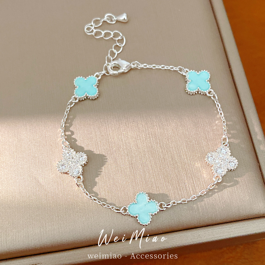 Brazalete de flores azules con diamantes, pequeña pulsera dulce y fresca, lujosa, alta calidad, moda diaria, joyas de brazales versátiles.