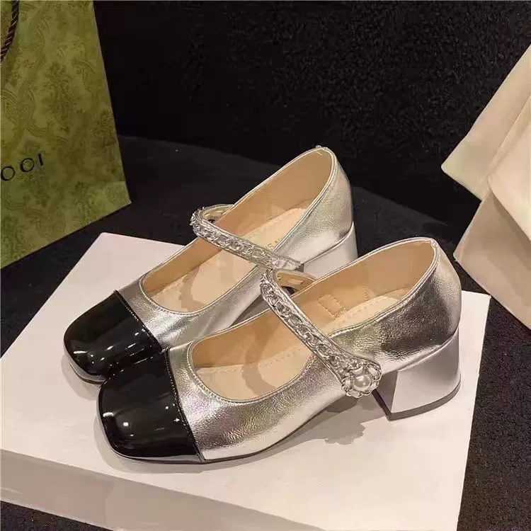 Ранняя весна жемчужные туфли ретро толстые туфли на каблуке маленькие кожаные туфли на каблуке осень 2024 новый ароматный ветер Мэри Джейн обувь женщина