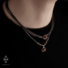 虎眼石皮革项链男轻奢复古气质叠戴美拉德毛衣链女高级百搭饰品潮