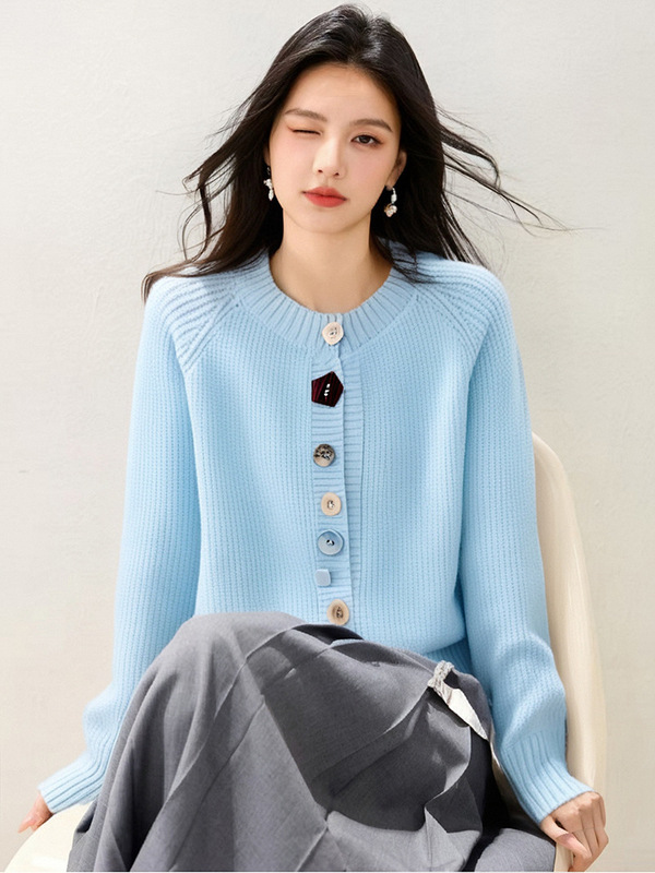 设计感彩扣长袖针织衫毛衣女秋装2025年秋季新款宽松显瘦女士上衣|undefined