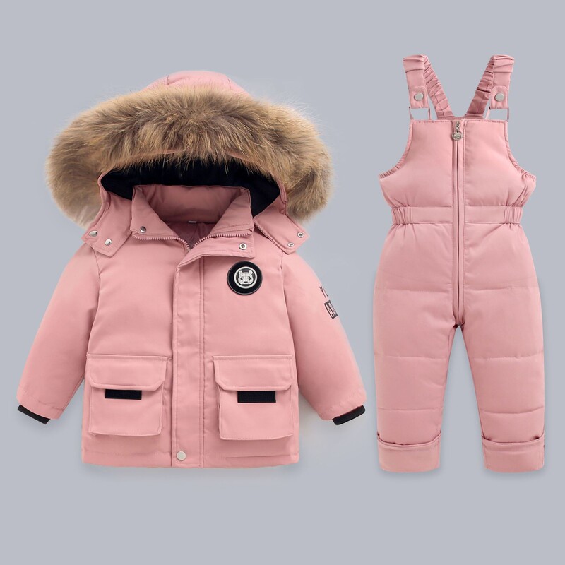 Outdoor Winter Clothing European and American Ski Clothing Children's Feather Velvet Silk Clothing Warm Suit Thickened Two-Piece Set Foreign Trade Wholesale