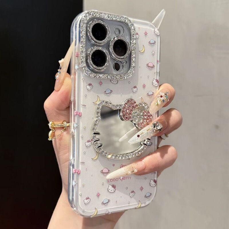 新しい立体猫ミラーダイヤモンド携帯電話ケース Apple 16pro 携帯電話ケース 15promax かわいい 14 に適しています|undefined