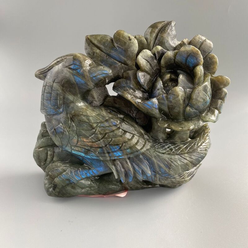 天然拉长石孔雀手工雕刻件桌面摆件手工雕刻件装饰 图 4